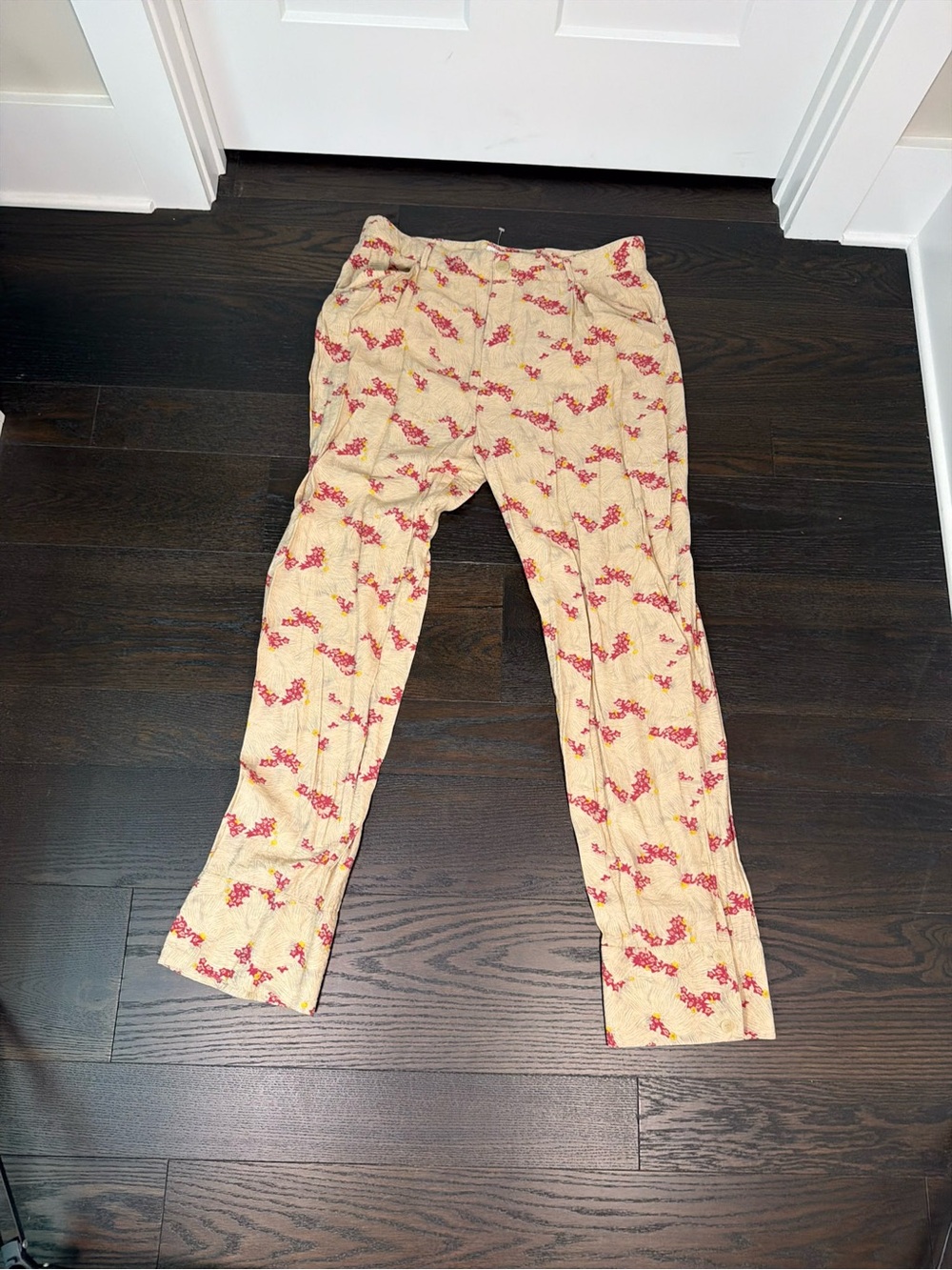 Zara Cream Leggings with Pink Floral Print